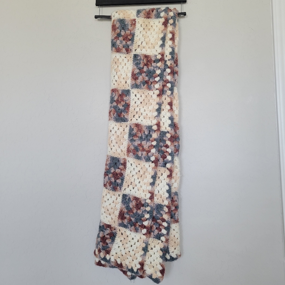 Hygge style cottagecore Afghan Crocheted multicolored patchwork